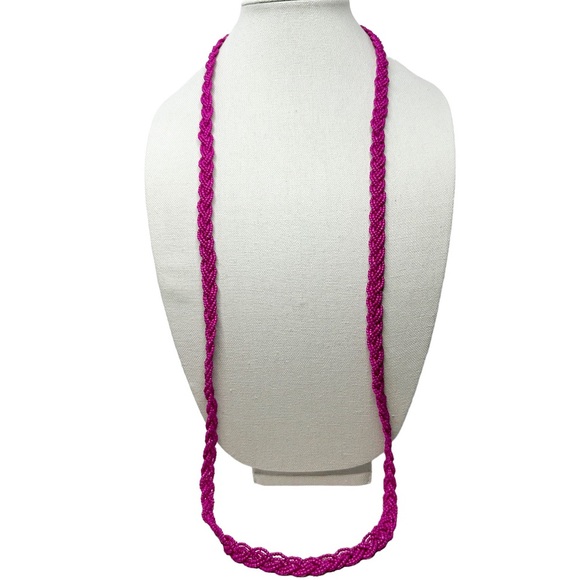 Hot Pink Fuchsia Seed Bead Long Necklace - Picture 1 of 5